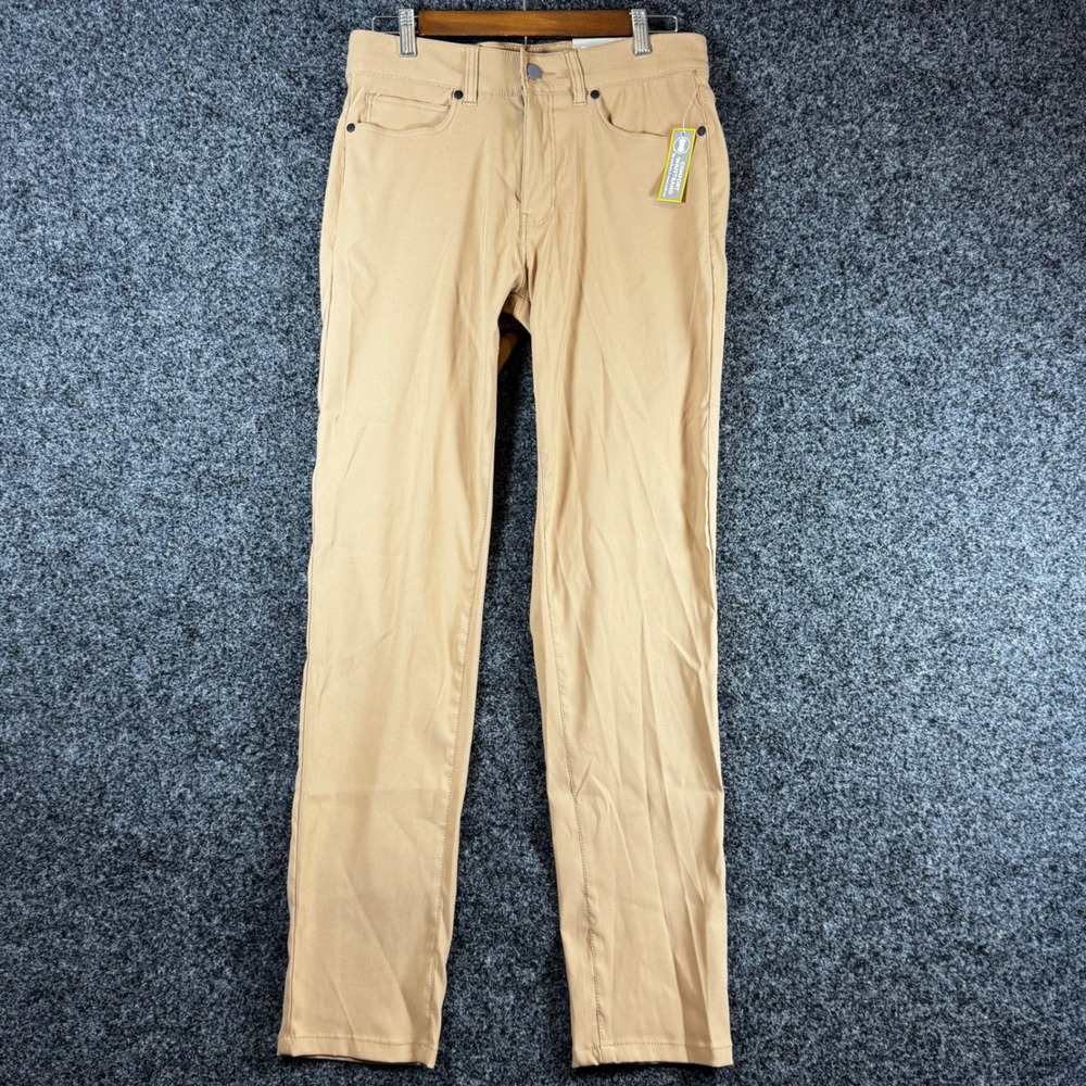 Falls Creek Performance Mens 30x31 Slim Fit Khaki Pants Tan 5-Pocket New‎